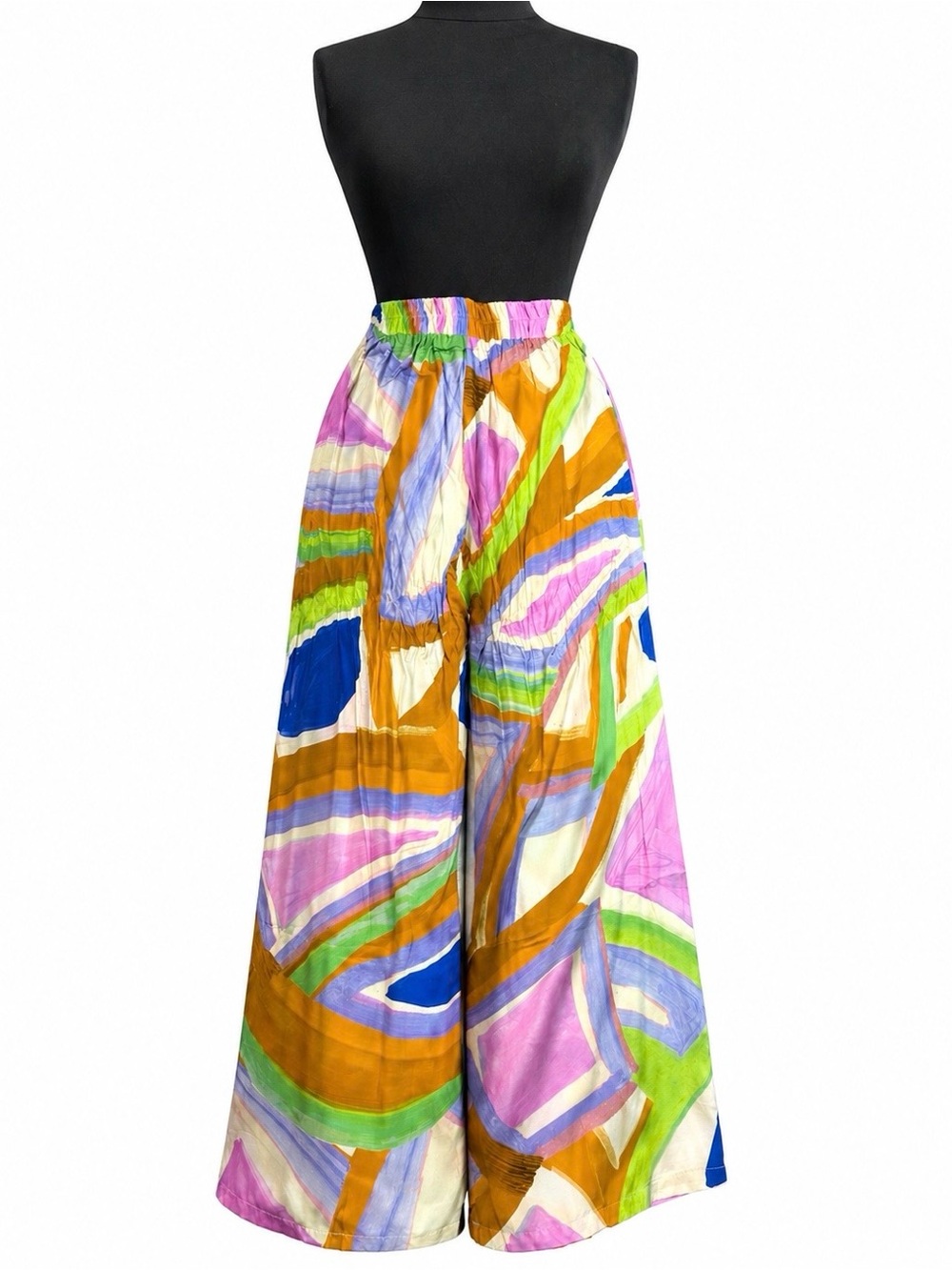 Self Contrast Boho Retro Abstract Multi-Color Wide-Leg Pants Size S